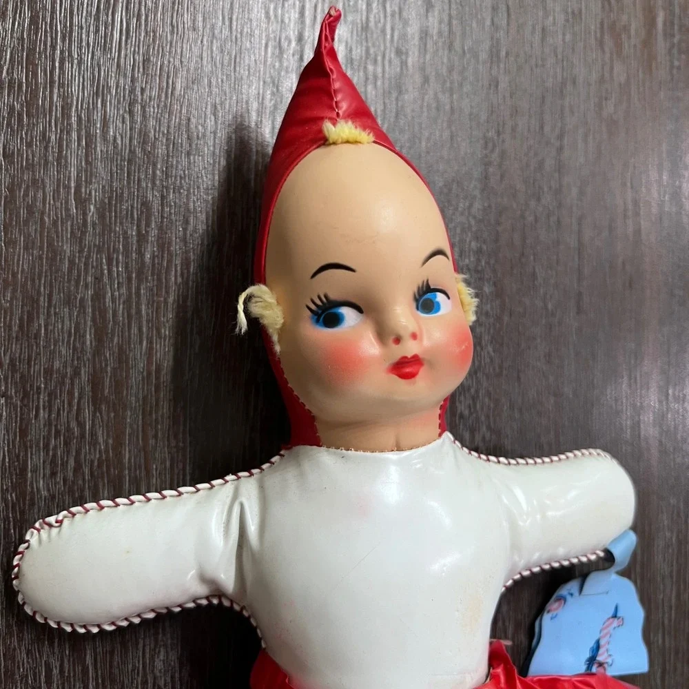 Vintage Elf Doll Plush‎ Toy Red Vinyl Dress Blue Eyes Creepycore Decor